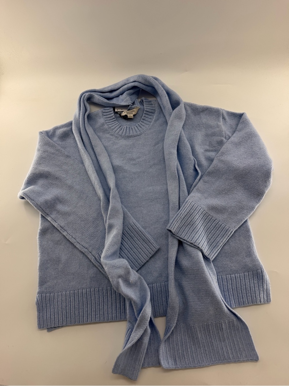 Standard Surplus Crewneck Sweater with Removable Scarf Winter Baby Blue Large